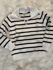 Black/White Stripe 1/4 Zip Sweater